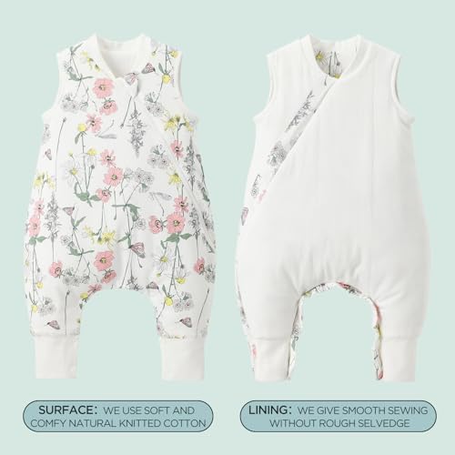Image of Duomiaomiao 1.5 TOG Toddler Sleep Bag 36-48 Months 100% Cotton Four Season Side Open Zipper Baby Sleep Sack with Feet, Breathable Toddler Wearable Blanket