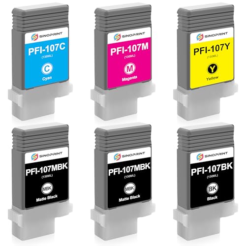 Image of Compatible PFI-107 Ink Cartridge Replacement for Canon PFI-107(2MBK, 1BK, C, M, Y) for Canon imagePROGRAF iPF670 iPF680 iPF685 iPF770 iPF780 iPF785 (6-Pack)