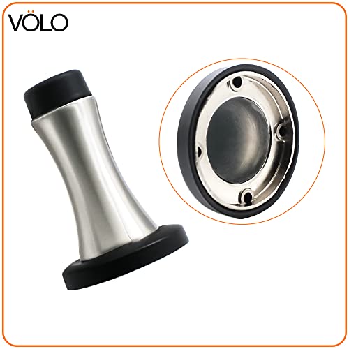 Image of Volo Set of 2 Pcs Heavy Duty Stainless Steel Wall Mounted Door Stops, Rigid Door Stopper with Low Mounted Black Rubber Bumper Tips, Protect Wall & Door for Kitchen, Bedroom, Office