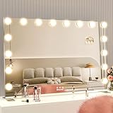 BEAUTME Hollywood Mirror with Lights, 35.9''×24.3'' Vanity Mirror, Light up Mirror with 16 Dimmable Bulbs and 10X Magnification, 3 Color Modes, Touch Control, Silver