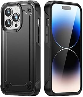 ykooe iPhone 14 Pro Heavy Duty Case, Military Grade Shockproof Phone Case Dual Layer Protective, Black