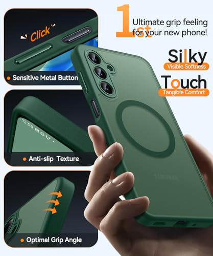 Image of CANSHN Designed for Samsung Galaxy A16-5G Case [Full Camera Protection] [Compatible with Magsafe] Translucent Matte Back Protective Phone Cover, Deep Green