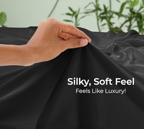 Image of Royale Linens Bamboo Viscose Full Flat Sheets Only - Cooling Sheets - Organic Viscose Derived from Bamboo - Full Size Flat Sheet Only - Top Sheet - Breathable & Silky Bedding (Full, Black)