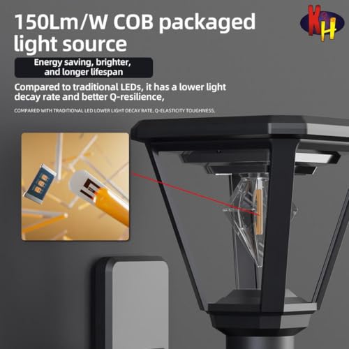 Image of kh Solar Outdoor Powered Lamp Post Light for Fence & Pillars, 2700K Warm White Dusk to Dawn Solar Garden Light, IP65 Waterproof Solar Post Cap Light for Driveway, Gate & Yard - Black
