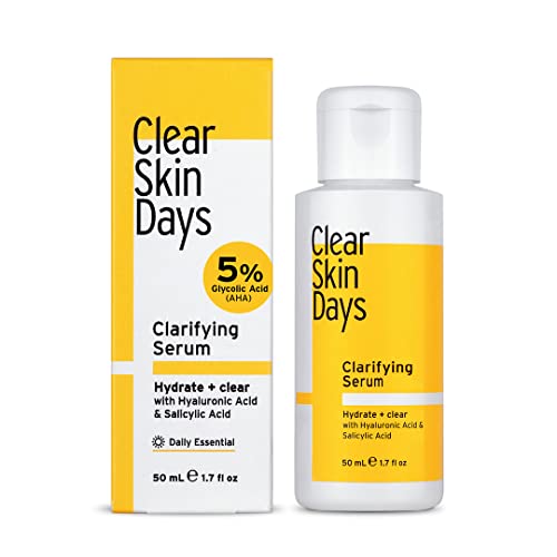 Clear Skin Days Hyaluronic Acid, Glycolic Acid & Salicylic Acid Clarifying Serum - AHA BHA Serum - Spot, Blemish & Acne Hydrating Treatment for Soft Glowing Skin, 50ml