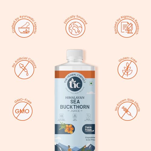 Image of The Herbal Chemist Sea Buckthorn Juice | Rich in Natural Vitamin C, Omega Fatty Acids & Antioxidants | Supports Immunity, Skin Glow & Digestion | Liquid Form | 500ml