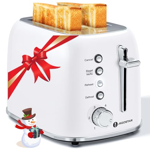 Aigostar Retro 2 Slice Toaster - Stainless Steel, Extra Wide Slots, Bagel Function, Cancel &
