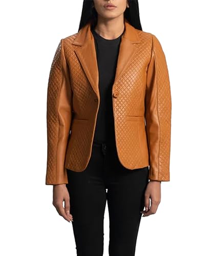 Rauly Womens Quilted Front Lambskin Leather Blazer Women - Casual Coat Long Sleeves Suit Style Leather Jacket for Women2
