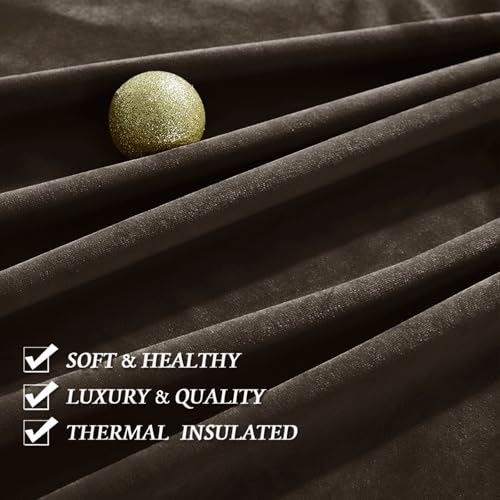 Image of RYB HOME Extra Long Velvet Curtains 120 inches Long, High Ceiling Curtains | Thermal Insulated, Room Darkening, Privacy UV Protection, Loft Apartment Living Room, Brown, W52 x L120, 2 Panels