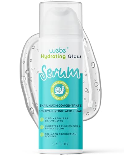 WEBE Naturals Snail Mucin 94% Hydrating Glow Serum | 1.3% Hyaluronic Acid & N-Acetyl Glucosamine |...