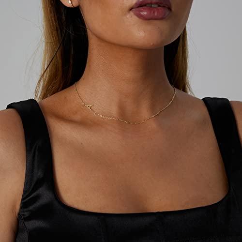 Dainty Initial Necklaces for Women 14K Gold Plated Sideways Initial Necklace Personalized Letter Necklace Everyday Jewelry Gift3