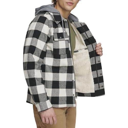Image of Levi's mens Plaid Sherpa Lined Hooded Shirt Jacket (Regular & Big & Tall Sizes)