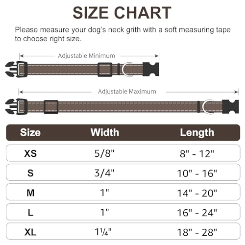 Image of Joytale Reflective Dog Collar, Soft Neoprene Padded, Metal D-Ring, Nylon Pet Collar Adjustable for Medium Dogs, Brown, Medium
