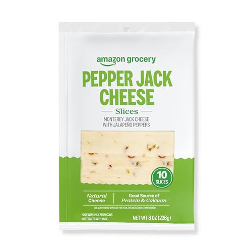 Amazon Grocery, Pepper Jack Cheese, 8 Oz, 10 Slices (Previously Happy Belly, Packaging May Vary)