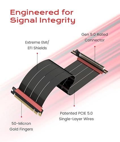 Image of LINKUP PCIE 5.0 Riser Cable | for Vertical GPU Mount | Right Angle | Graphics Card GPU Ready | Usable with PCIe 4.0 & RX 9070 / RTX5090 | 30cm (Total Length: 34cm)