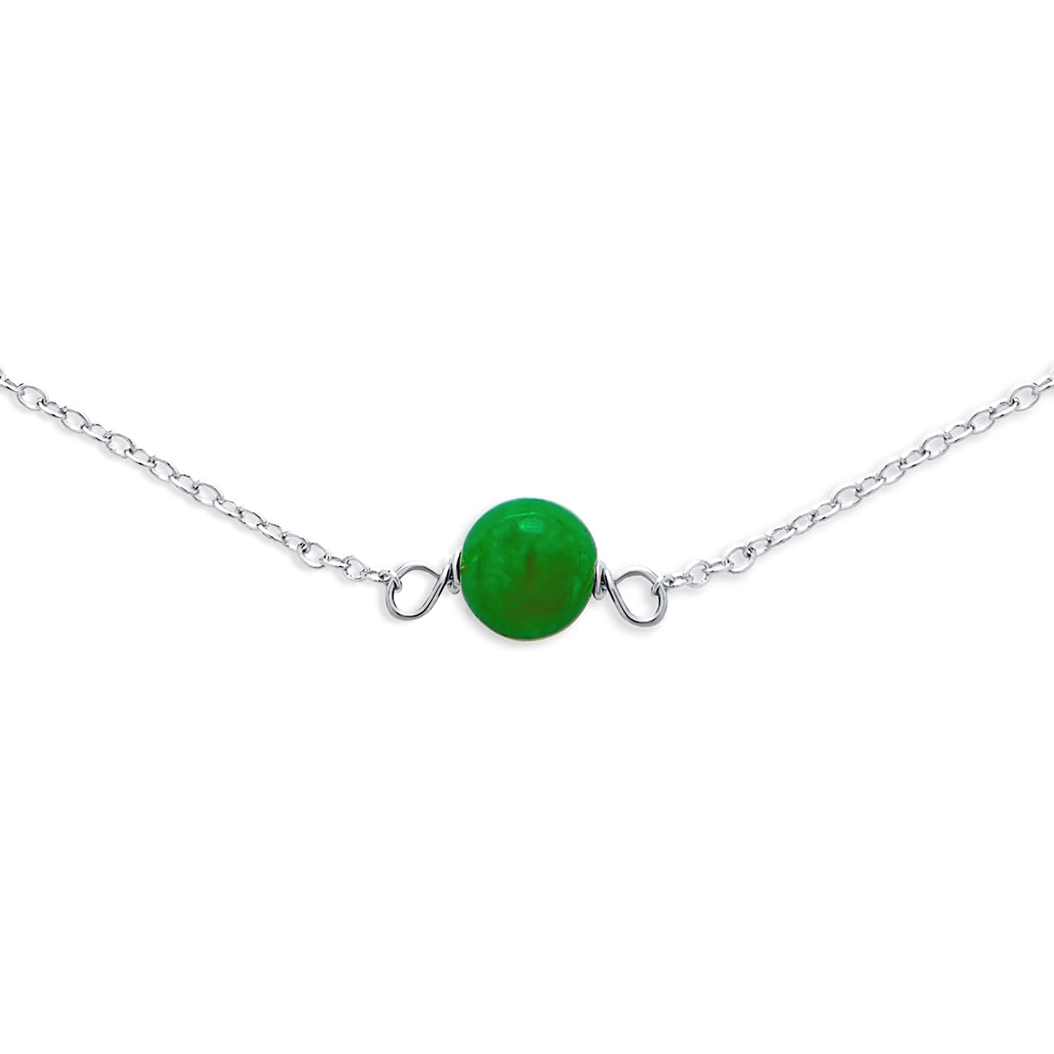 Bling Jewelry Collier Délicat Et Simple En Jade Vert Véritable Avec Chaîne À Perles Rondes Style Tin Cup Pour Femmes En Argent Sterling .925 Longueur De 16 Pouces