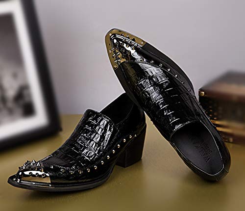 Oxford for Men Formal Shoes Slip On StyleGenuine Leather Metaldecor Metal Pointed Toe Low Top High Heel Easy Care Men's Leather Shoes4