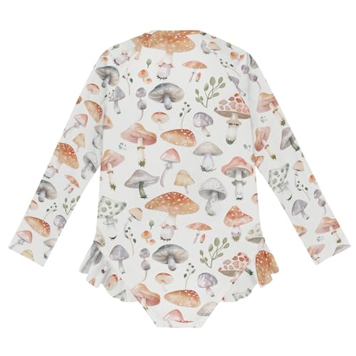 CaTaKu Girls One Piece Swimsuit Cute Watercolor Mushrooms Toddler Bathing Suit Long Sleeve UPF 50+ Rash Guard Swimwear 3-12Y2
