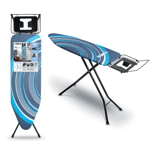 Tower T873014BLK Ceraglide Plus Large Ironing Board with Adjustable Height, Smooth Glide Cover, Non-Slip Feet, Black