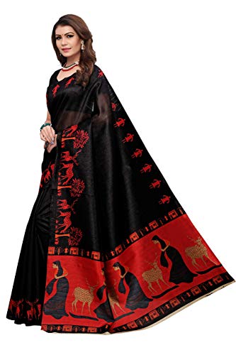 Image of AKHILAM Women's Bhagalpuri Silk Saree With Unstitched Blouse