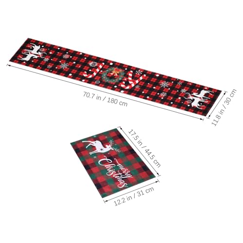 Sets table imprimés Père Noël lavables et chemin de table Noël antidérapant 7pcs - 3