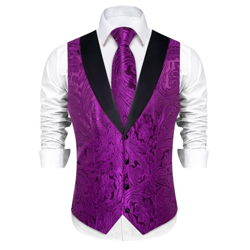 Image of DiBanGu Mens Paisley Suit Vest Silk Jacquard Waistcoat and Necktie Set Formal Shawl Collar Dress Vest 7PCS for Wedding Party