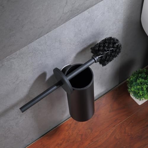 Image of 1PCS Heavy Duty Adhesive Toilet Brush Holder - No Drilling Required Bathroom 304 Stainless Steel, Rounded Brush Head Cleans More Thoroughly for Bathroom (Black)
