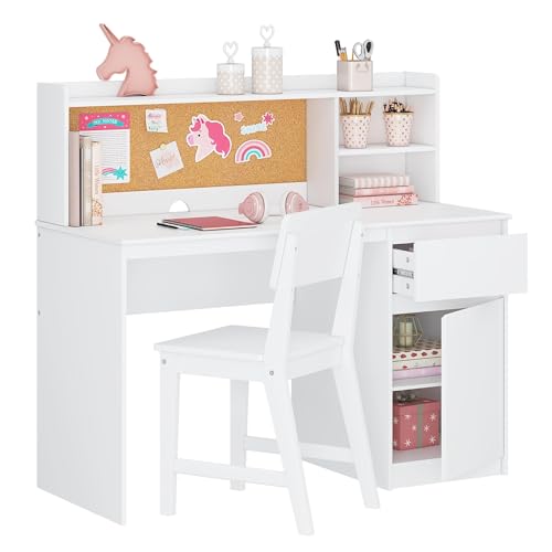UTEX Kids Study Desk with Chair, Kids Desk and Chair Sets with Hutch for 5-12, Wooden Children Study Table, Student Writing Table Computer Workstation