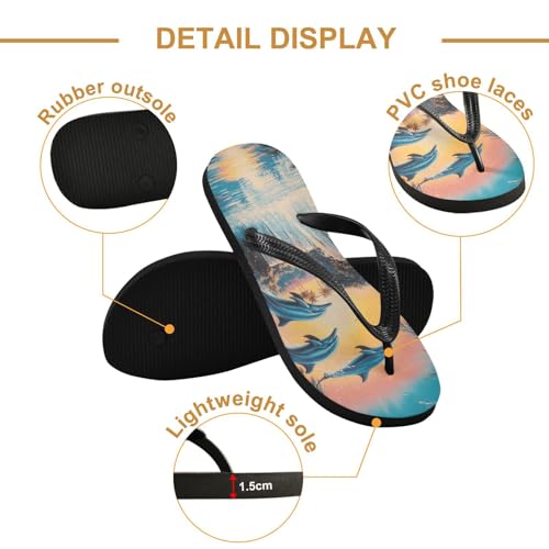 Waterfall Dolphin Palm Trees Flip Flops for Beach Thong Sandals Anti-slip Lightweight Beach Shoes for Summer Travel Swim3