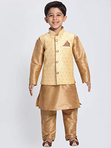 Image of VASTRAMAY Deep Blue Cotton Silk Blend Boys Nehru Modi Jacket