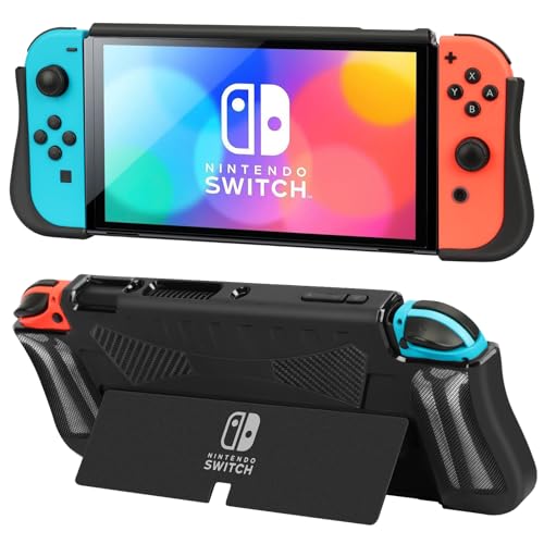 FYY Dockable Case for Nintendo Switch Oled Case Cover with 2 Game Card Slots [Compatible with TV Dock] TPU Nintendo Switch Oled Protective Soft Case with Ergonomic Grip Switch Oled Accessories – Black