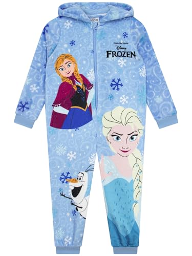 Disney Pyjama Combinaison Enfant, Frozen Surpyjama Fille, Pyjama Enfant Fille Anna & Elsa, Combinaison Polaire, Bleu 7-8 Ans