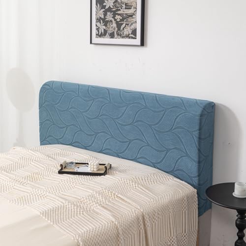 Image of HOMETHREADS Stretchable Velvet Headboard Cover | Soft, Dust-Proof & Wrinkle-Resistant Bed Back Protector | Fits Leather, Wooden & Fabric Bedsides | for 3ft to 3.5ft Beds (Blue, 90x65Cm)