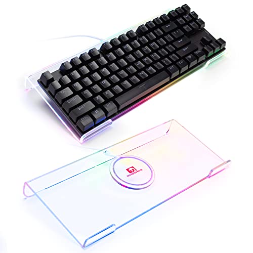 【15° Ergonomics Keyboard Tray】L'angolo di inclinazione di questo supporto per tastiera retroilluminato RGB è di circa 15 °. Progettato ergonomico, offre un'esperienza di battitura confortevole e allevia efficacemente l'affaticamento manuale causata dalla digitazione da tastiera di lunga data. È un must per giocatori e impiegati.
