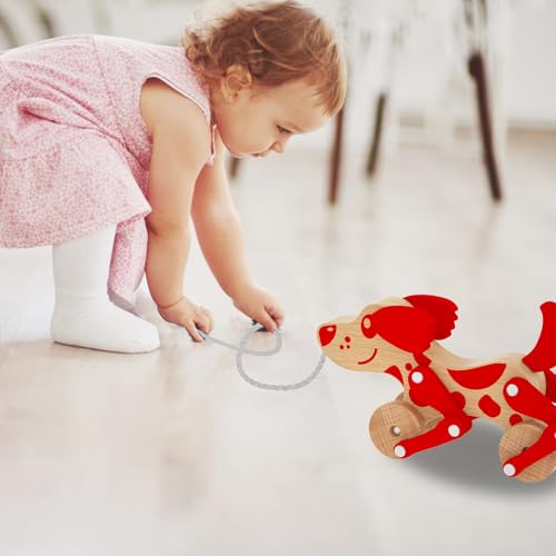 Image of Montessori Toys 1 2 3 4 Years Old Boys Girls Wooden Walking Pull Dog Toy for Baby Toddler, Pull Along Walking Toys, Walk Along Puppy Pull, Wooden Pull & Push Toy (Red)