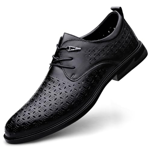 Men's Cowhide Leather Hollow - Out Perforated Lace - up Oxfords Brogue Shoes Black