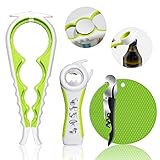 Jar Opener for Weak Hands, Seniors with Arthritis, 5 in 1 Multi Function Bottle Opener Lid Opener For Arthritic Hands with Non Slip Rubber Jar opener Gripper Pad and Corkscrew Wine Opener(GREEN)