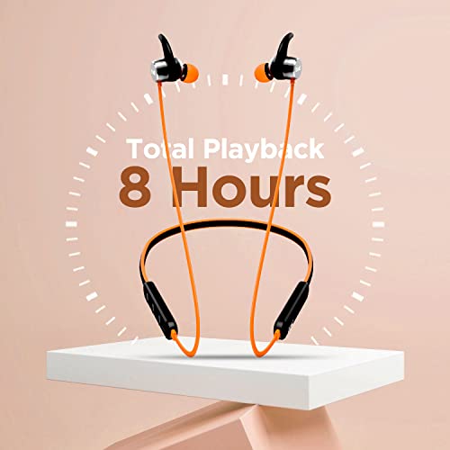 Image of boAt Rockerz 255 in Ear Bluetooth Neckband with Upto 8 Hours Playback, Secure Fit, IPX5, Magnetic Earbuds, BT v5.0 and Voice Assistant(Orange)