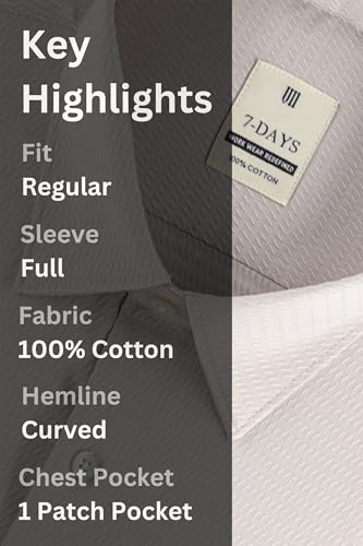 Image of 7-DAYS Men's Premium Formal Shirts - Regular Fit, Full Sleeve, 100% Pure Cotton, Self-Design, with Pocket - Stylish Office Shirts for Men