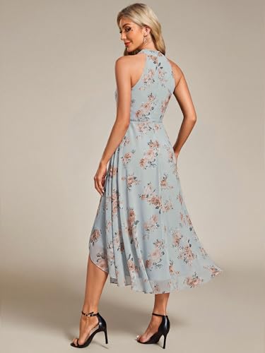 Image of Ever-Pretty Women's Halter Chiffon Midi Cocktail Wedding Guest Dress