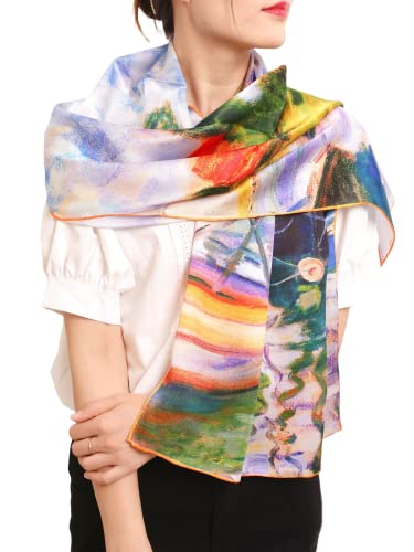 Prettystern Femme foulard en soie impressionnisme peinture Art imprime bleu Monet bateaux à voile sur la Seine P712