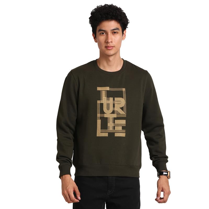 Sweat-shirt en coton homme vert olive Turtle décontracté à manches longues