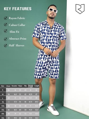 Image of Rigo Printed Co-Ord Set for Men's | Casual Shirt & Shorts Night Suit Set | Lounge-wear Nightdress Pajama Set for Men's | Night Wear, Beach Wear, Vacation Wear Outfit