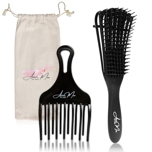 Cepillo Pelo Diseñado para Método Curly, Cepillo Antitirones y Peine con Dientes Largos para...