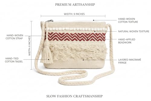 Image of Boho sling bags, Handmade Cotton shoulder bag, Handbags for Women, tote bags for women, cotton bags for women, Boho-Chic Cotton Crossbody Tote With Tassels, Shoulder Bag For Everyday Use