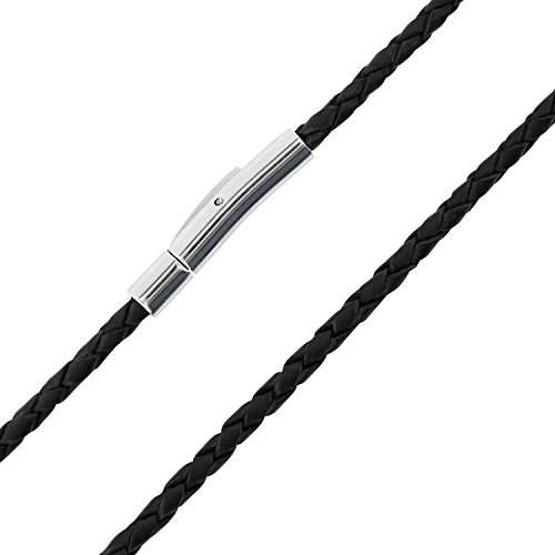 Auroris Echtleder Kette/Armband geflochten 3mm Farbe: schwarz mit Hebeldruckverschluss aus Edelstahl - Länge: 55cm