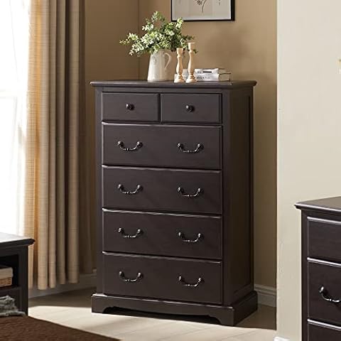 T4TREAM 6 Drawers Dresser Chests for Bedroom, 48" Tall Rustic Chset of Drawers, Wood Dressers Organizer for Bedroom, Living Room,Hallway, Espresso Cover