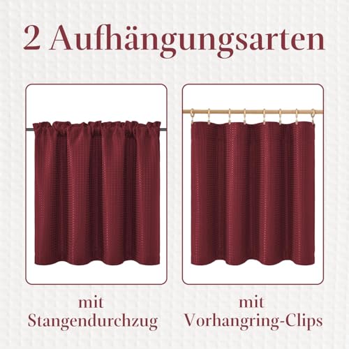TOPICK Scheibengardinen Waffe Bistrogardine 2er Set H115xB90 Weinrot – Ansicht 4
