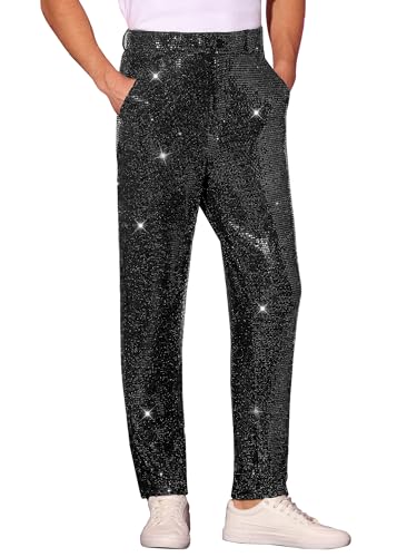 Lars Amadeus Metallic-Hose Herren - Glitzer Party Hose Gerades Bein