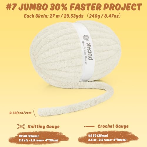 Image of Inhand Chunky Chenille Yarn for Hand Knitting, Thick Bulky Blanket Yarn for Crocheting, Soft Fluffy Yarn for Crochet Gifts & Crafts for Women /Beginners, 8 Pack (29.5 yds /8.4 oz Each), Ivory Cream